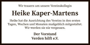 Todesanzeige von Heike Kaper-Martens von SYK
