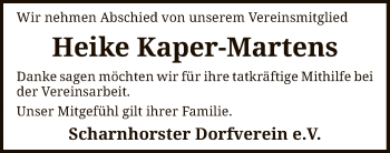 Todesanzeige von Heike Kaper-Martens von SYK