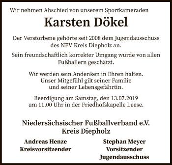 Todesanzeige von Karsten Dökel von SYK