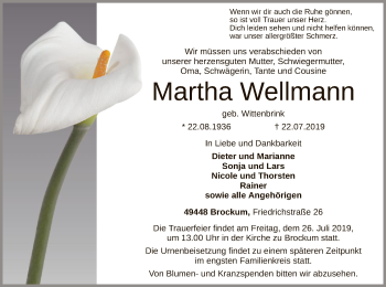 Todesanzeige von Martha Wellmann von SYK