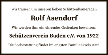 Todesanzeige von Rolf Asendorf von SYK