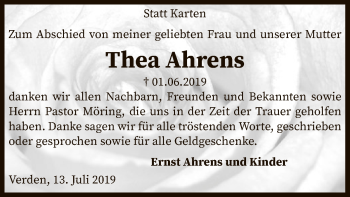 Todesanzeige von Thea Ahrens von SYK