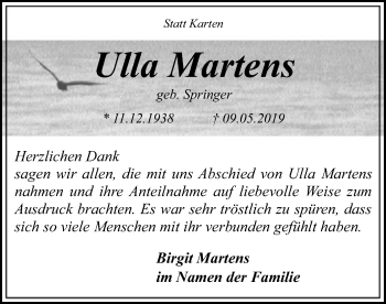 Todesanzeige von Ulla Martens von SYK