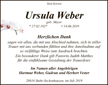 Todesanzeige von Ursula Weber von SYK