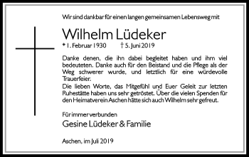 Todesanzeige von Wilhelm Lüdeker von SYK