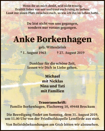 Todesanzeige von Anke Borkenhagen von SYK