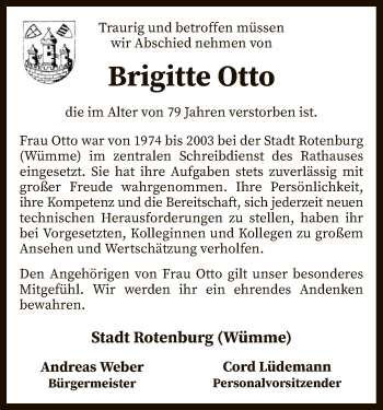 Todesanzeige von Brigitte Otto von SYK