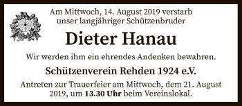 Todesanzeige von Dieter Hanau von SYK