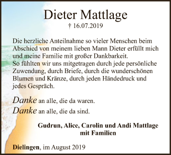 Todesanzeige von Dieter Mattlage von SYK