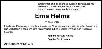 Todesanzeige von Erna Helms von SYK