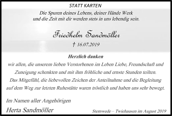 Todesanzeige von Friedhelm Sandmöller von SYK