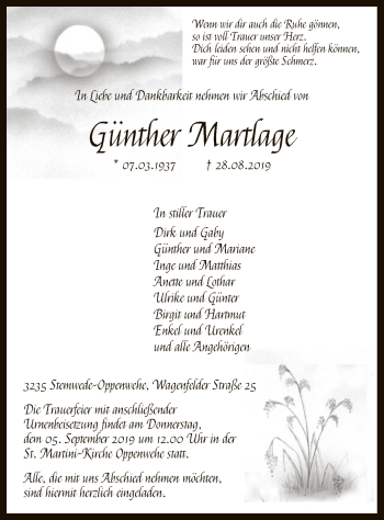 Todesanzeige von Günther Martlage von SYK