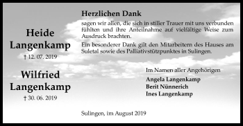 Todesanzeige von Heide und Wilfried Langenkamp von SYK