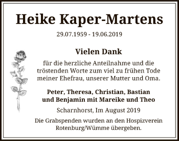 Todesanzeige von Heike Kaper-Martens von SYK
