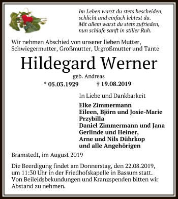 Todesanzeige von Hildegard Werner von SYK