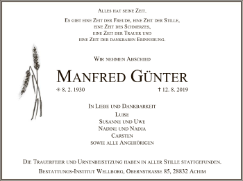 Todesanzeige von Manfred Günter von SYK