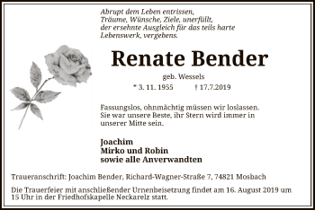 Todesanzeige von Renate Bender von SYK