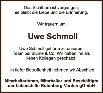 Todesanzeige von Uwe Schmoll von SYK