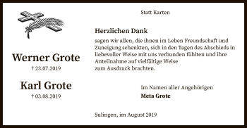 Todesanzeige von Werner und Karl Grote von SYK