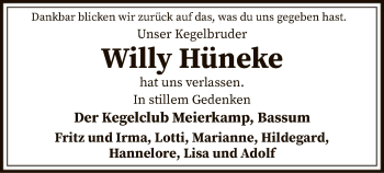 Todesanzeige von Willy Hüneke von SYK