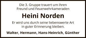 Todesanzeige von Heini Norden von SYK