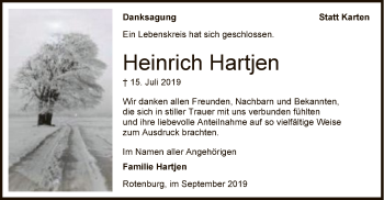 Todesanzeige von Heinrich Hartjen von SYK