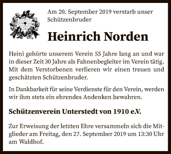 Todesanzeige von Heinrich Norden von SYK