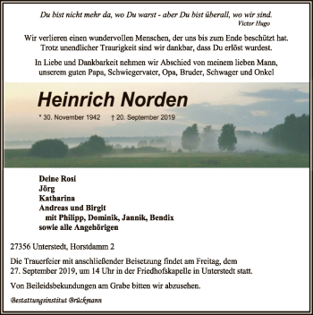 Todesanzeige von Heinrich Norden von SYK