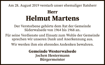 Todesanzeige von Helmut Martens von SYK