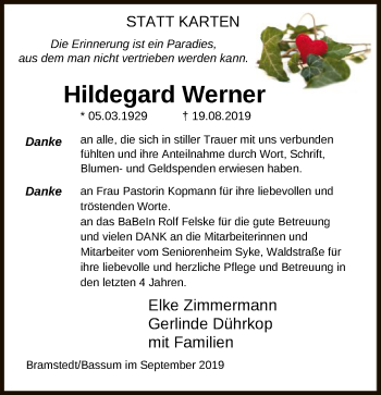 Todesanzeige von Hildegard Werner von SYK
