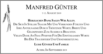 Todesanzeige von Manfred Günter von SYK