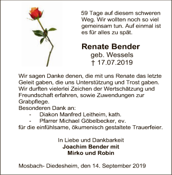 Todesanzeige von Renate Bender von SYK
