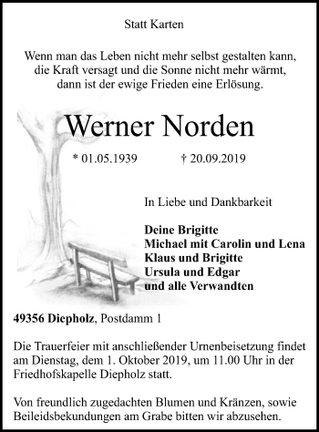 Todesanzeige von Werner Norden von SYK