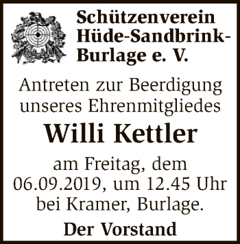Todesanzeige von Willi Kettler von SYK