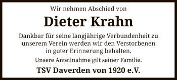 Todesanzeige von Dieter Krahn von SYK