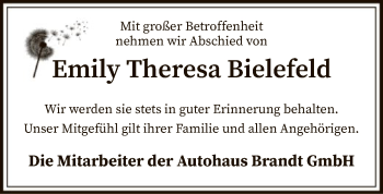 Todesanzeige von Emily Theresa Bielefeld von SYK