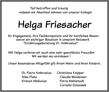 Todesanzeige von Helga Friesacher von SYK