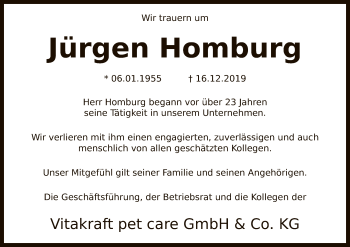 Todesanzeige von Jürgen Homburg von SYK