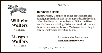 Todesanzeige von Margret und Wilhelm Wolters von SYK