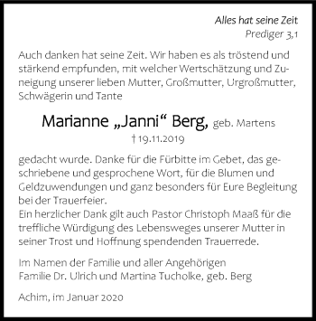 Todesanzeige von Marianne Berg von SYK