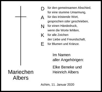 Todesanzeige von Mariechen Albers von SYK