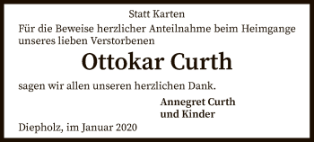 Todesanzeige von Ottokar Curth von SYK