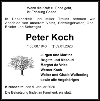Todesanzeige von Peter Koch von SYK