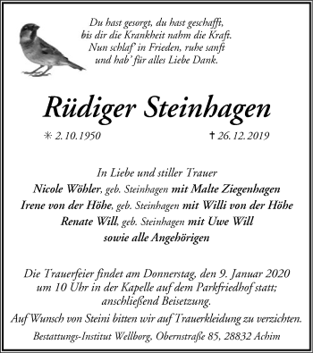 Todesanzeige von Rüdiger Steinhagen von SYK