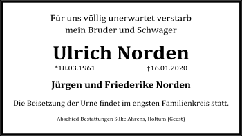 Todesanzeige von Ulrich Norden von SYK