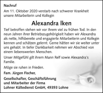 Todesanzeige von Alexandra Iken von SYK