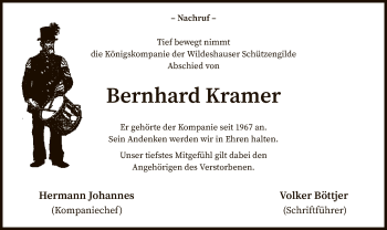 Todesanzeige von Bernhard Kramer von SYK