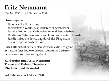 Todesanzeige von Fritz Neumann von SYK