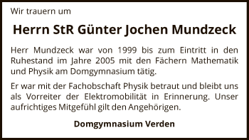 Todesanzeige von Günter Jochen Mundzeck von SYK