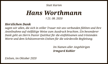 Todesanzeige von Hans Worthmann von SYK